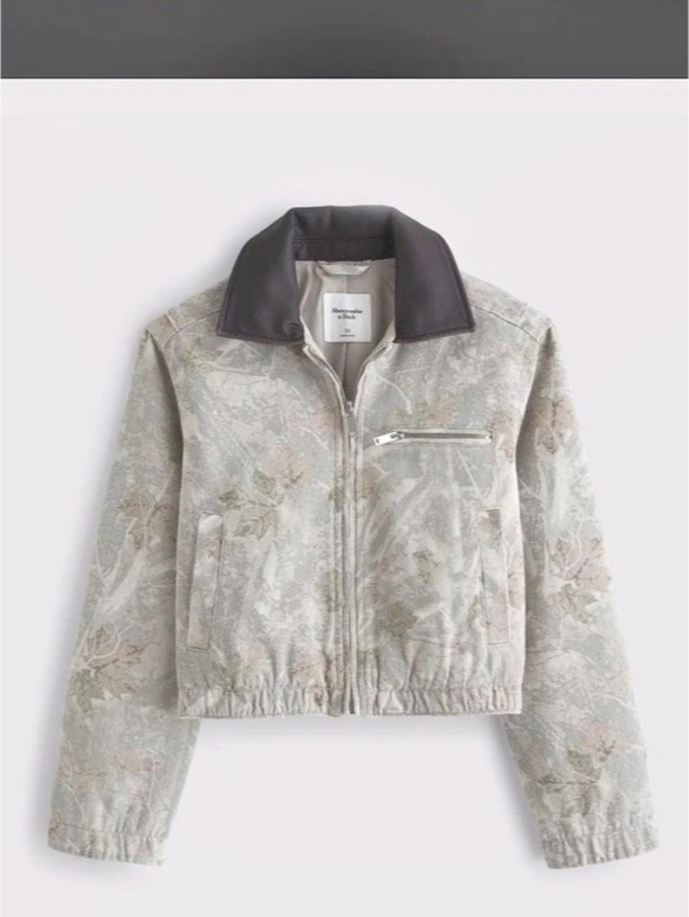 Abercrombie & Fitch Convertible Flocked Denim Bomber Jacket Green & Gray
